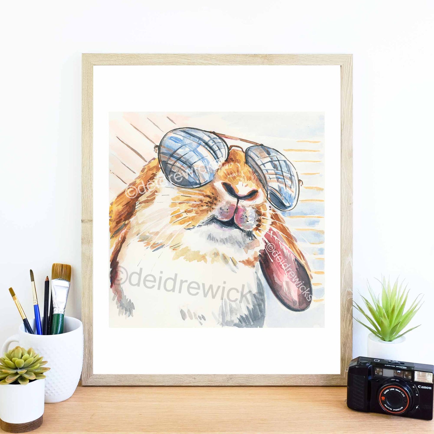 Example of how to frame a rabbit watercolour painting by Deidre Wicks