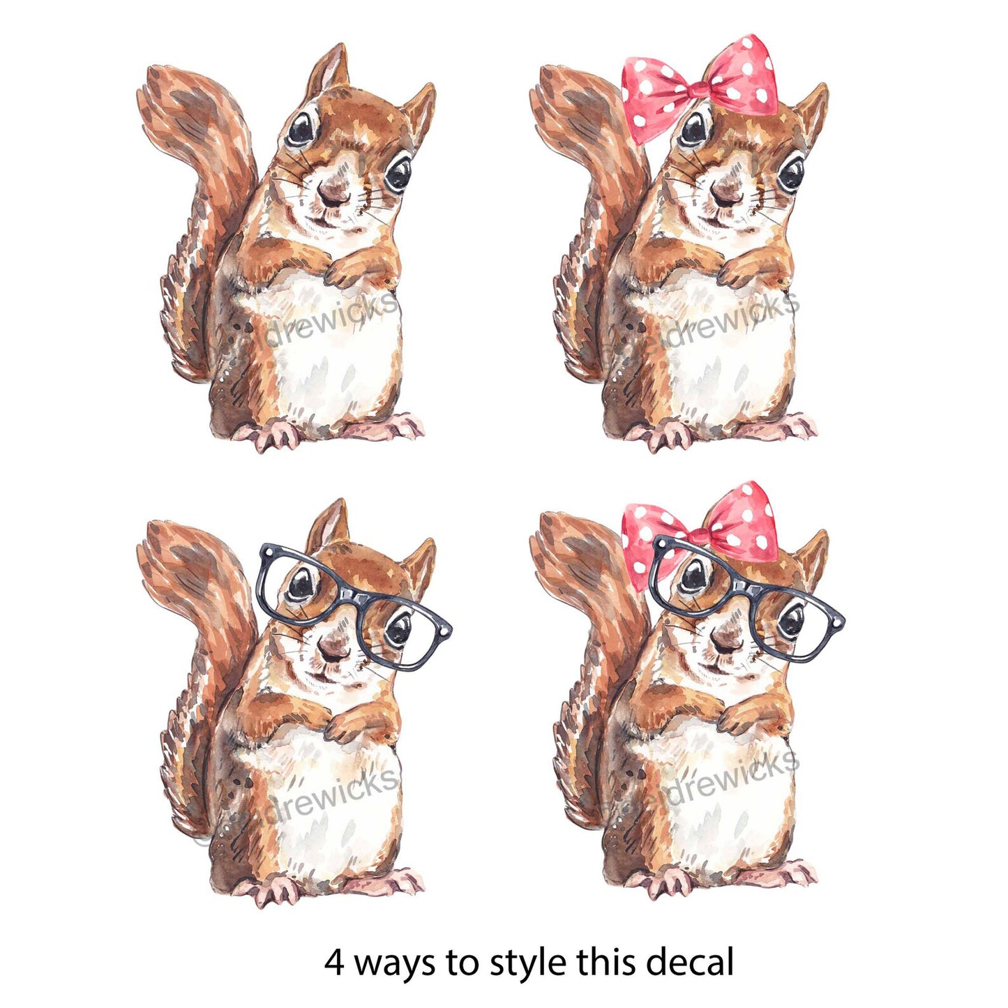Die-cut wall decal sticker of a big eyed squirrel. Watercolour by Deidre Wicks