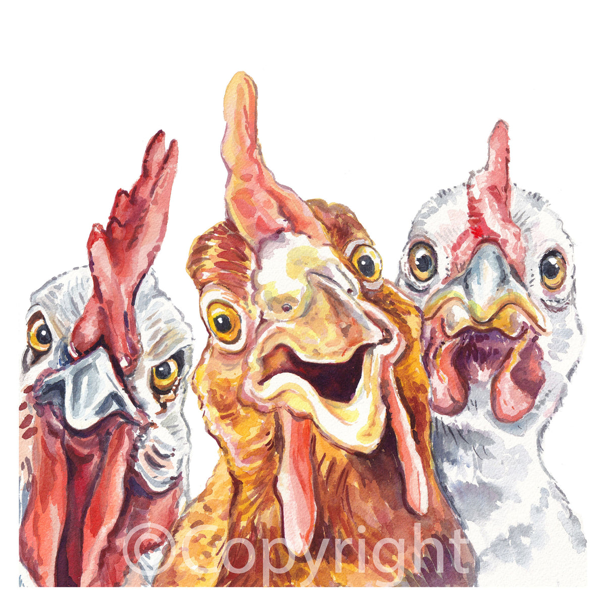 City Chickens Original Watercolour Painting