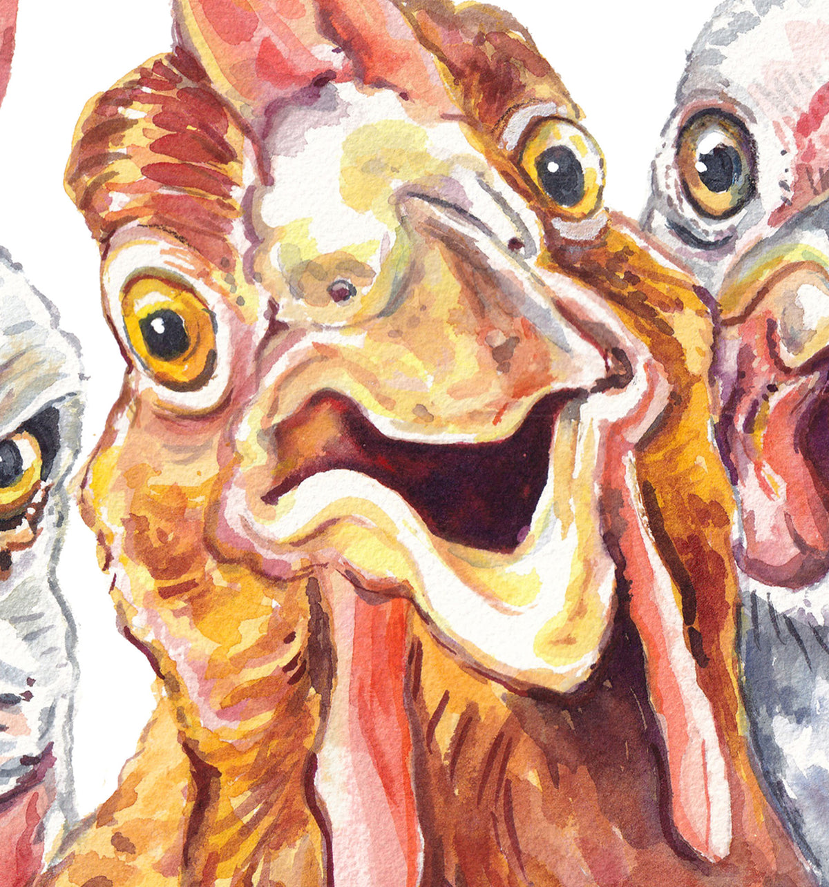 City Chickens Original Watercolour Painting