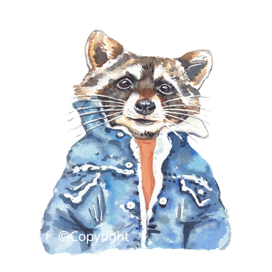 Denim Cool Raccoon Print