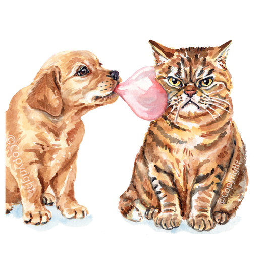 Siblings Cat and Dog Print