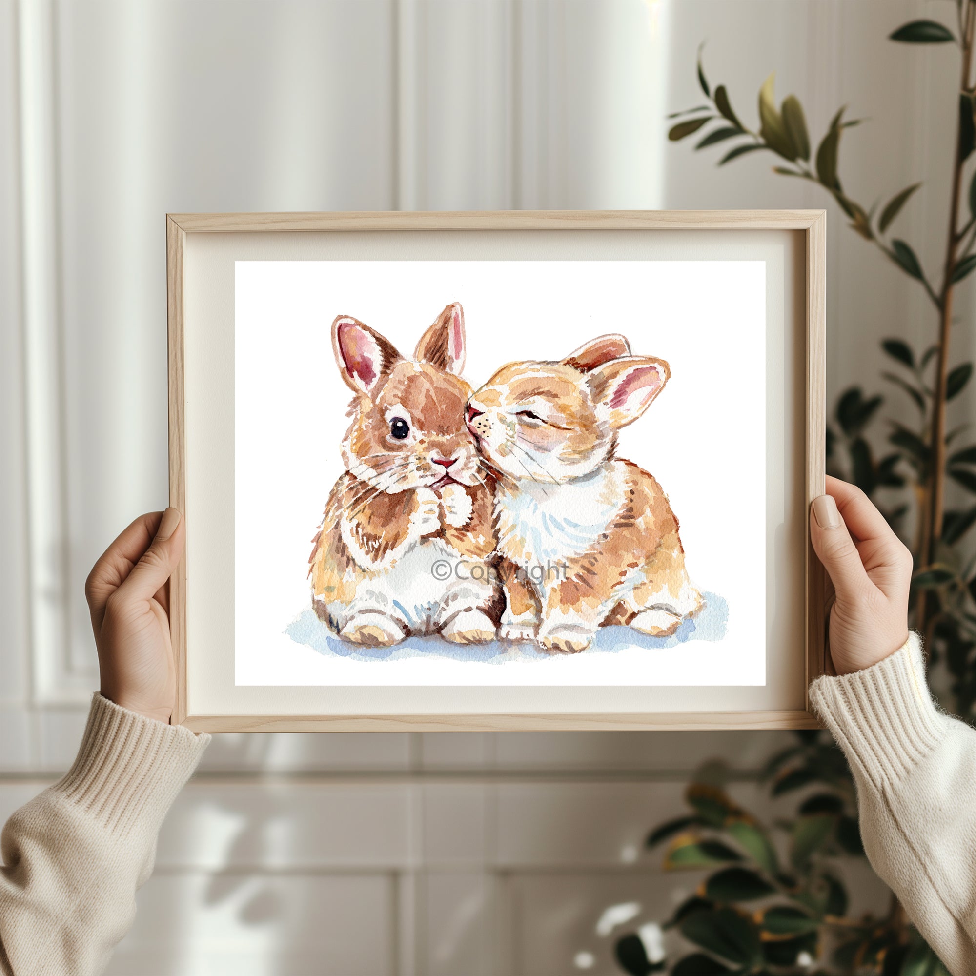 The Sweetest Kiss Original Rabbit Watercolour Painting by Deidre Wicks