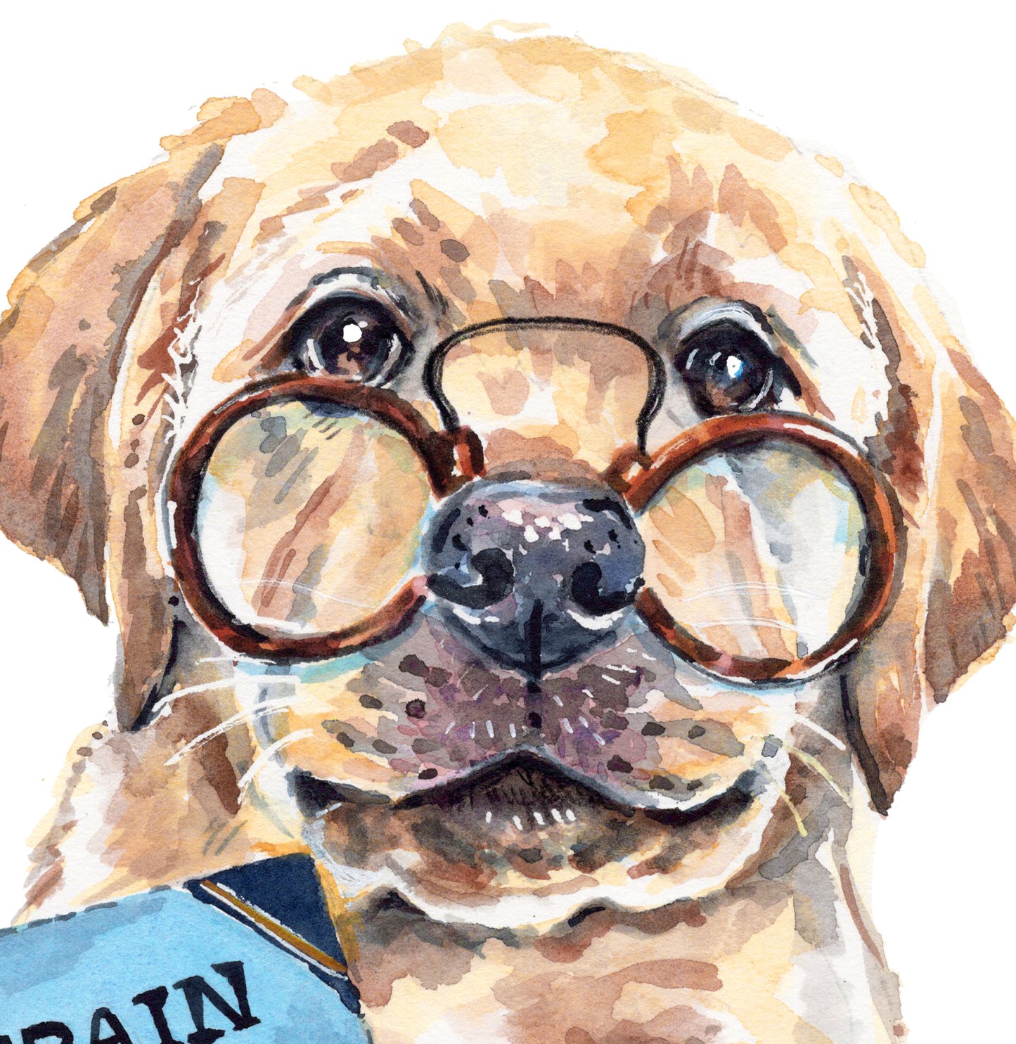 Illustration of a lab puppy dog wearing glasses 