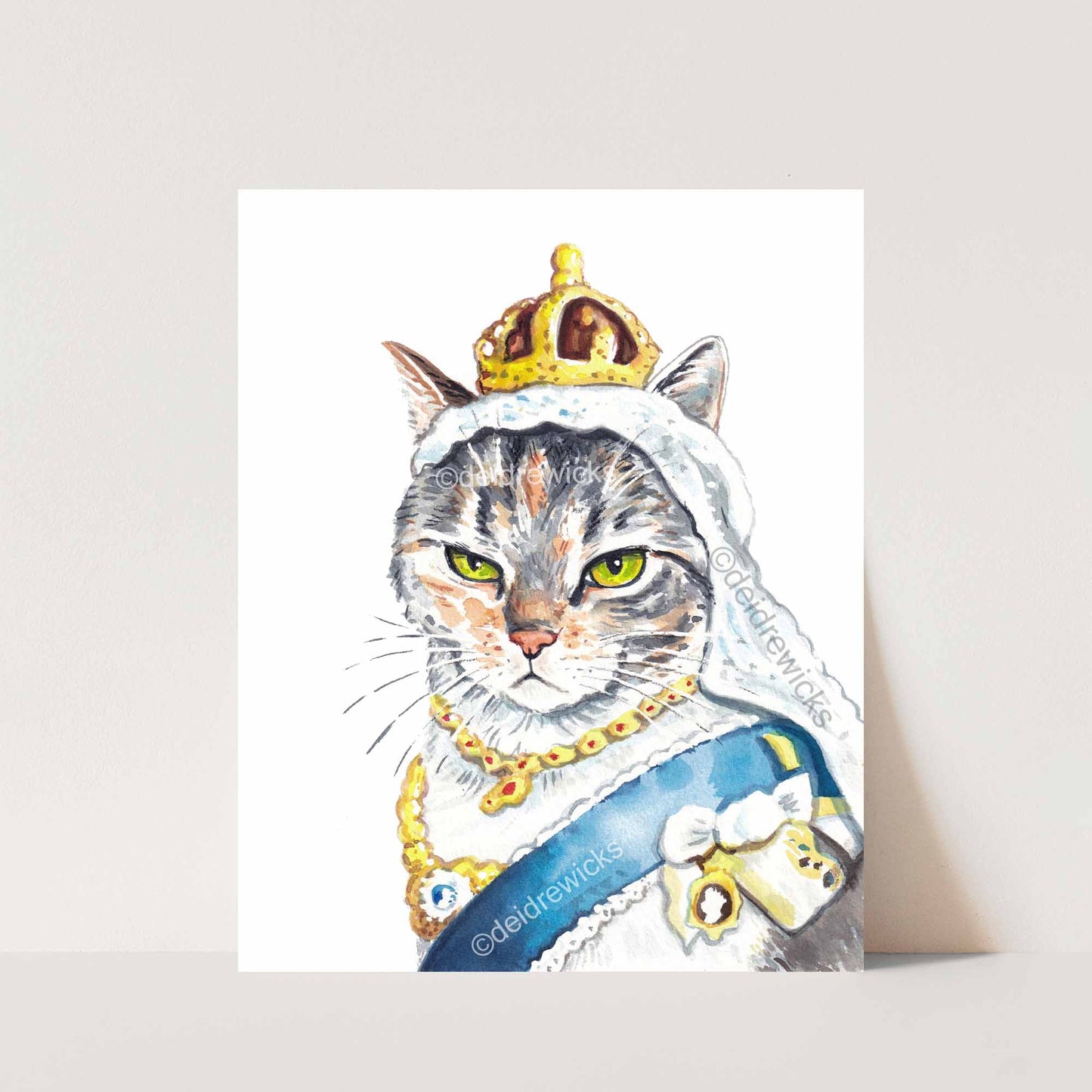 Queen Victoria as a calico cat watercolor painting by Deidre Wicks