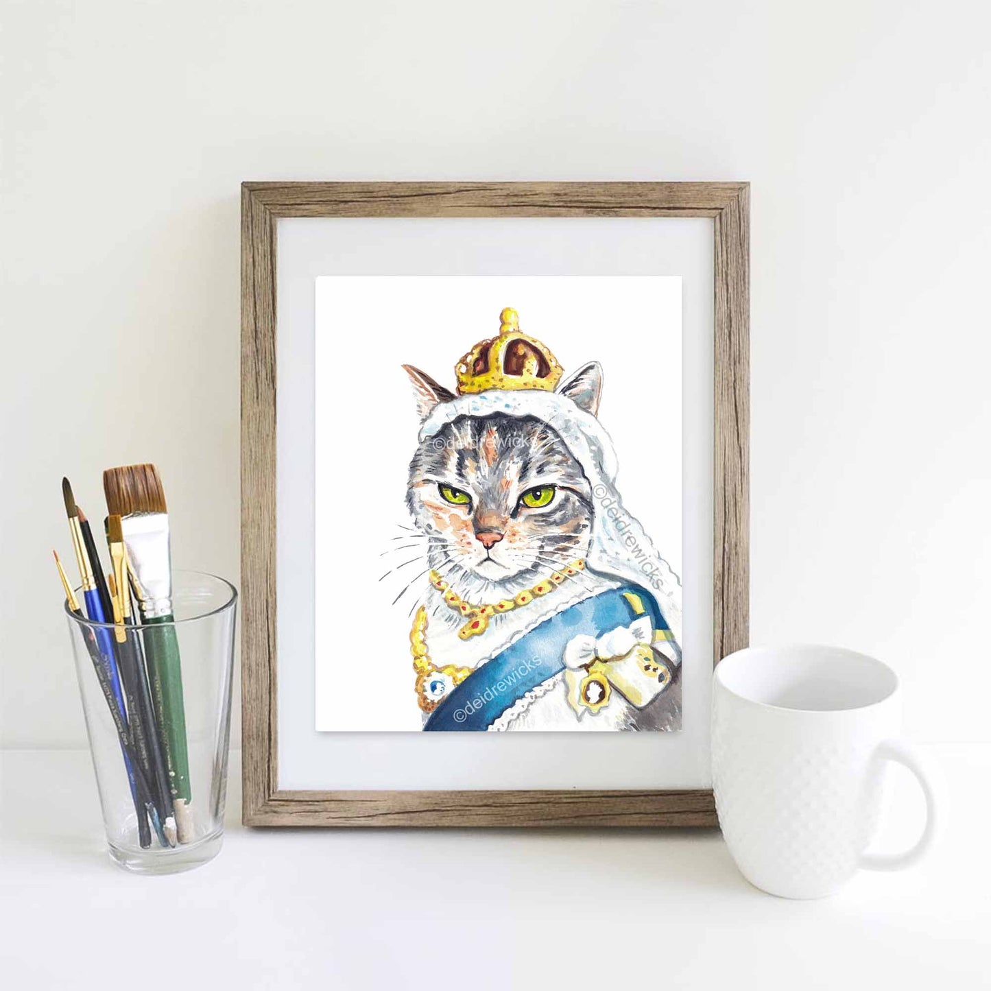 Example framing for a cat watercolour print by Deidre Wicks
