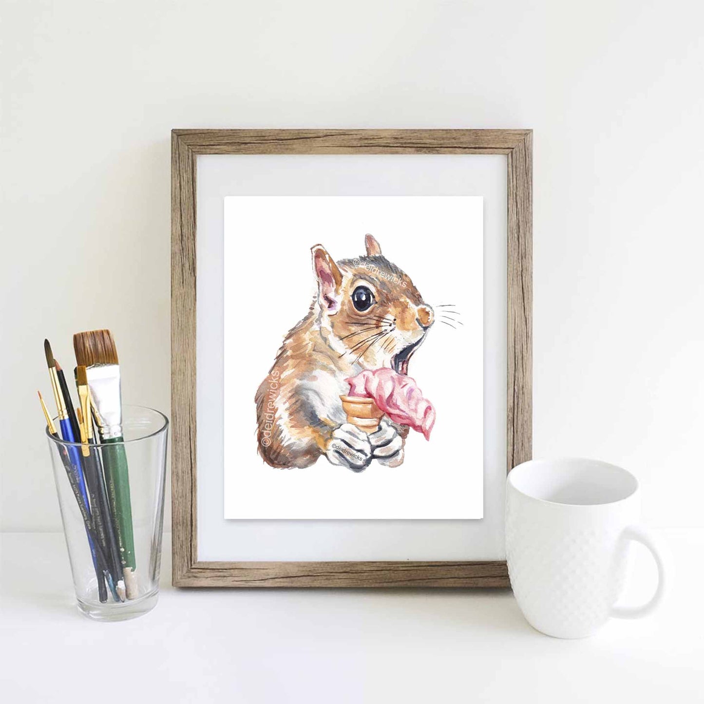 Suggested framing for a squirrel watercolour painting by Water In My Paint