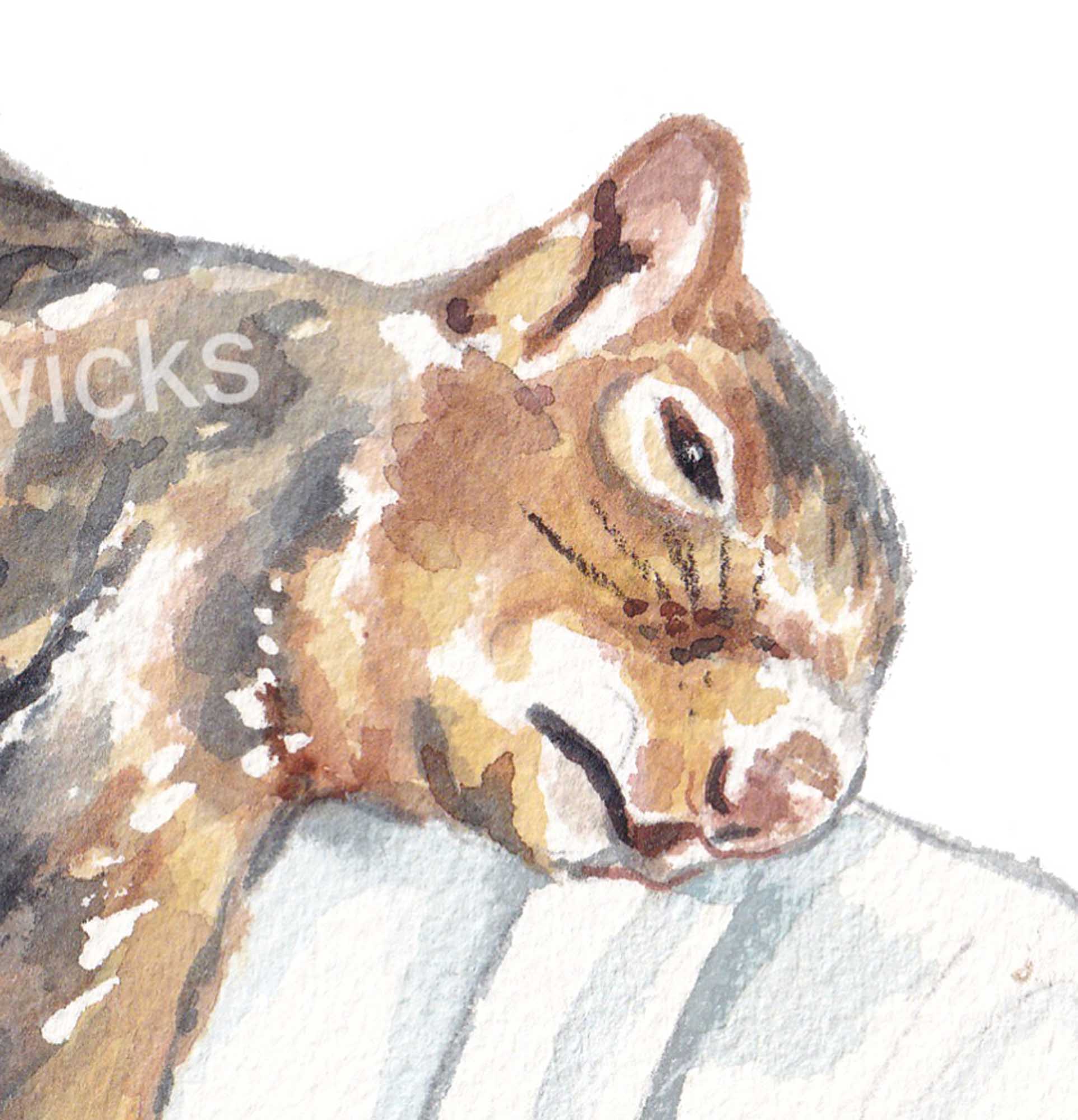 Close up of a sleepy squirrel watercolor by Water In My Paint