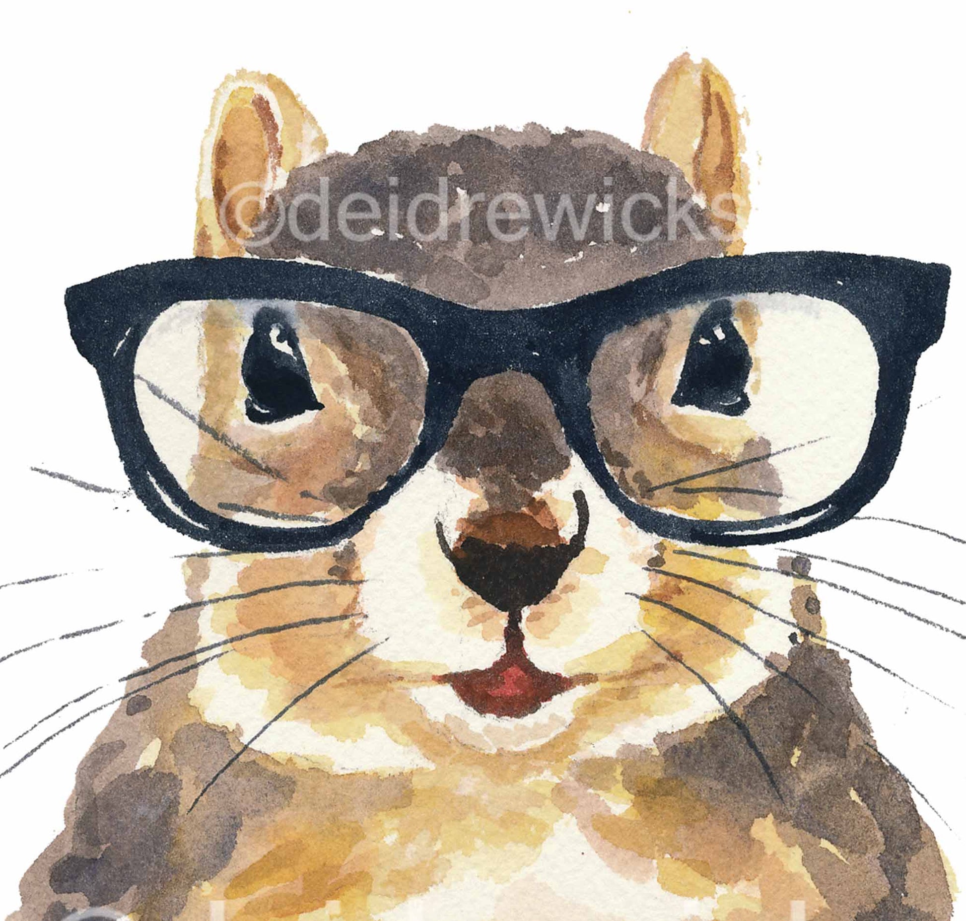 Close up of a squirrel wearing nerdy glasses by Water In My Paint