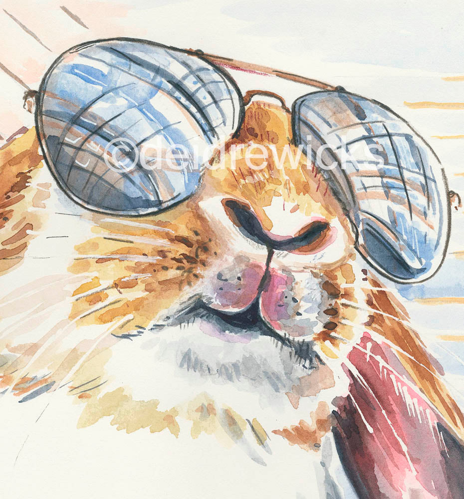 Close up of a print of a super cool lop eared rabbit wearing sunglasses 