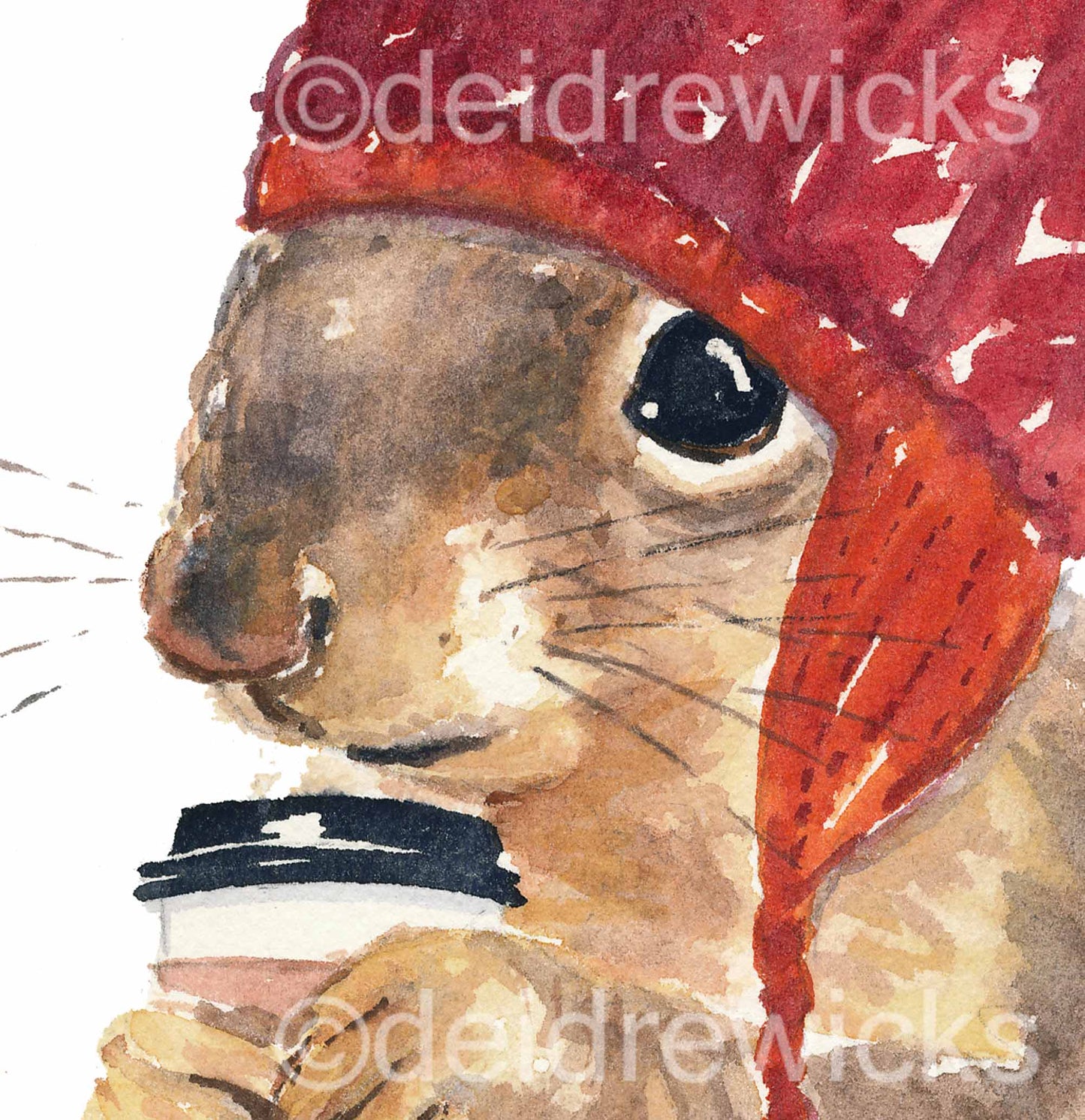 Close up of a coffee squirrel watercolour painting print by Water In My Paint