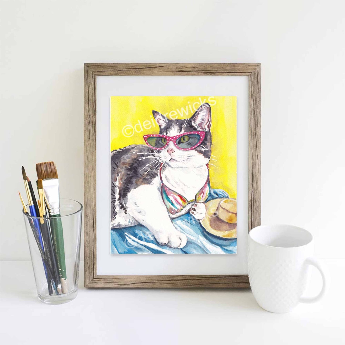 Suggested frame for a cat watercolour print by Deidre Wicks