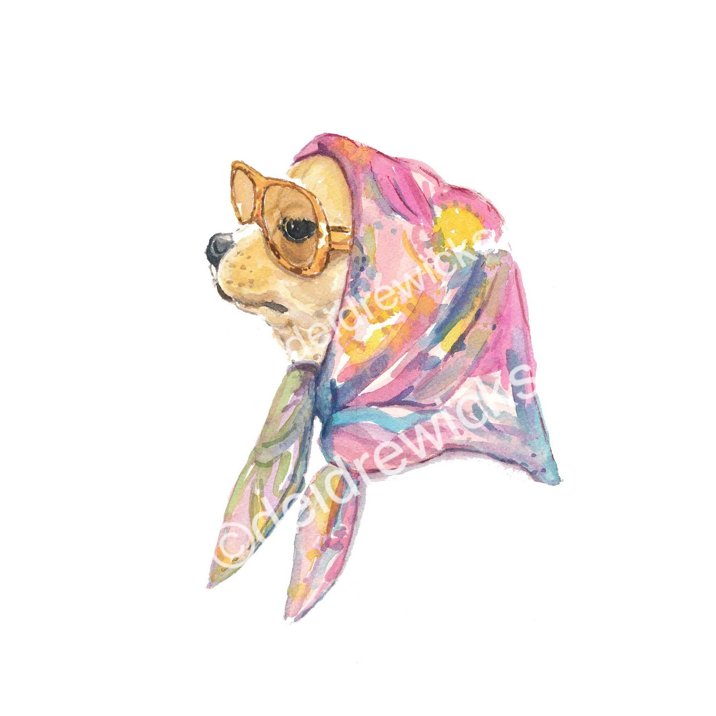 Watercolor painting print of a chic vintage style chihuahua dog